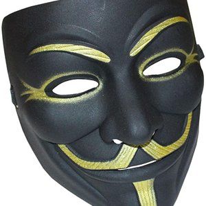 ANONYMOUS GUY FAWKE MASK BLACK & GOLD NOVELTY